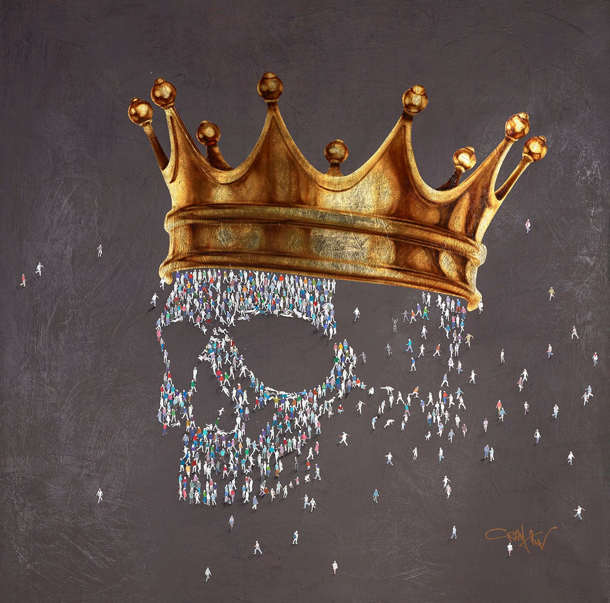 Gold crown with a skull made of small figures on a dark background
skulls
Skull
portrait
pop art
Pool Party
original
optical illusion
King For A Day
icons
Hollywood
Craig Alan
contemporary art
Framed Artwork For Sale London