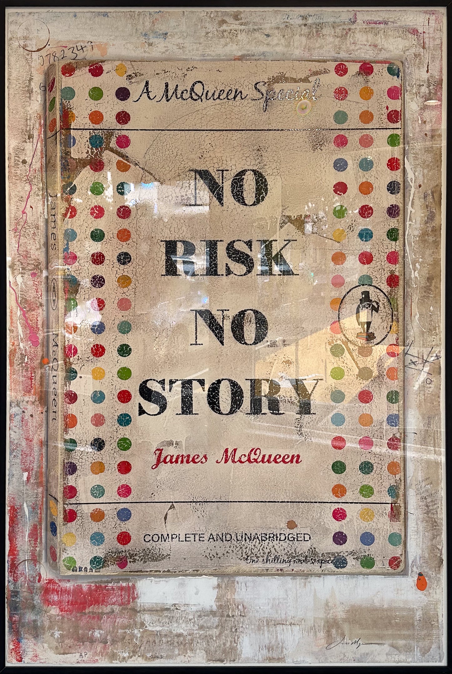 Book cover of 'No Risk No Story' by James McQueen with polka dot design and text.
Framed Artwork For Sale.