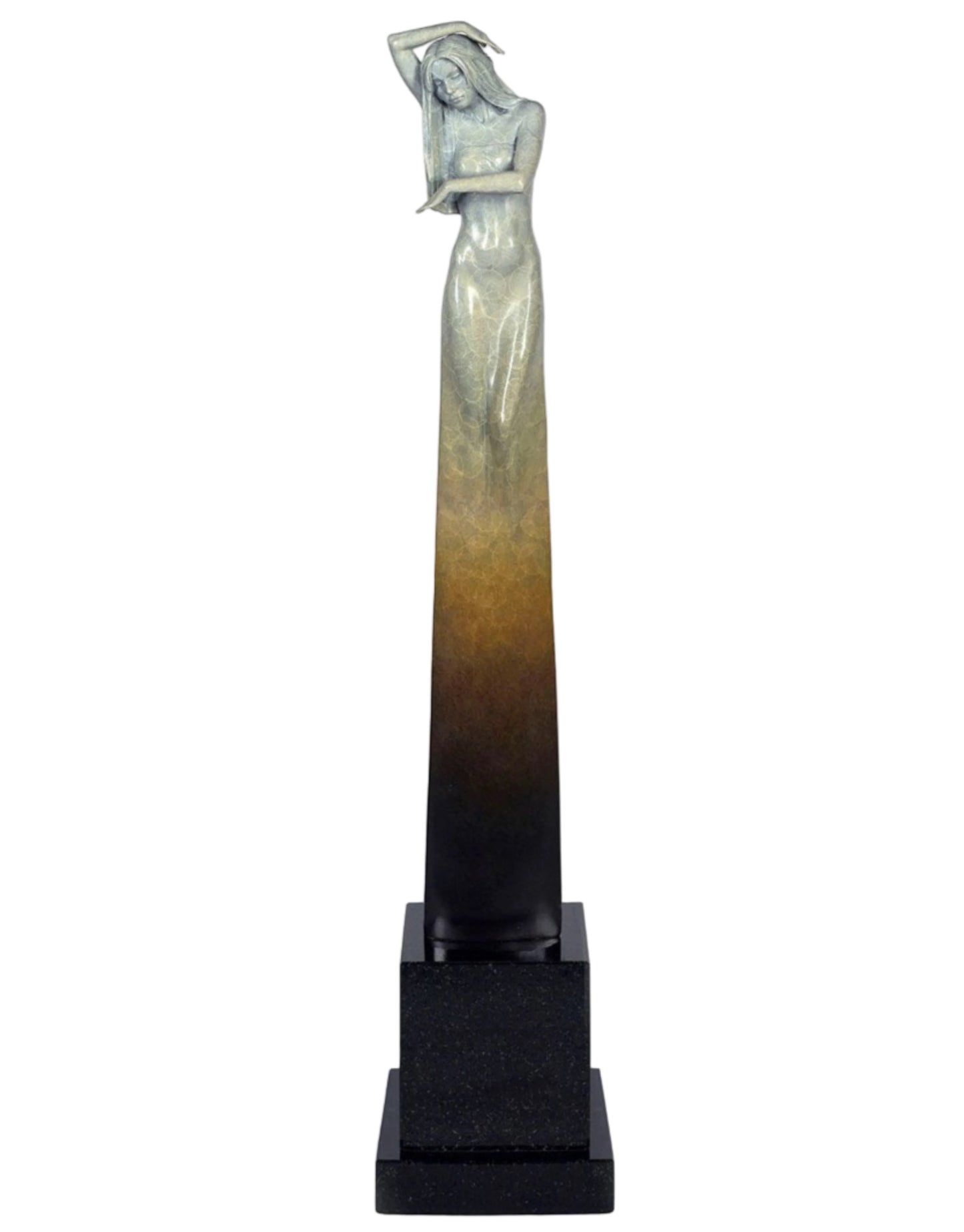 Decorative sculpture of a woman on an obelisk with a gradient colour effect
sculpture portrait Michael Talbot fine art figurative edition contemporary art bronze Amara Berkshire For Sale