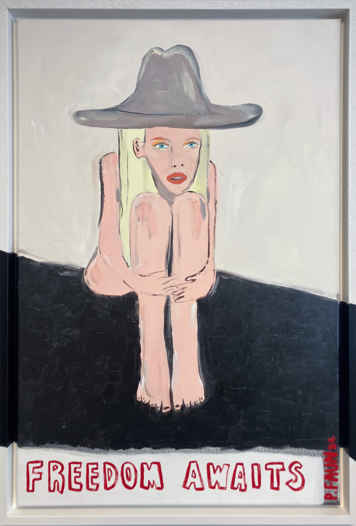 Artistic depiction of a figure wearing a wide-brimmed hat with 'Freedom Awaits' text at the bottom.
portrait
Poppy Faun
pop art
original
Freedom Awaits
figurative
contemporary art
For Sale Ascot Framed Artwork