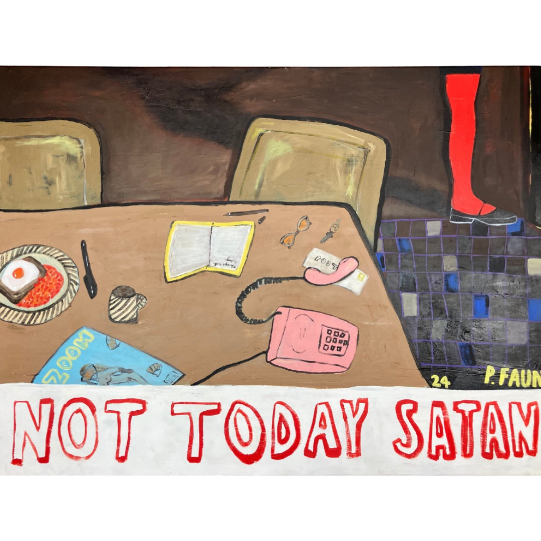Cartoonish scene with a table, phone, and 'Not Today Satan' text
still life
portrait
Poppy Faun
pop art
original
Not Today Satan
contemporary art
Framed Artwork For Sale Surrey