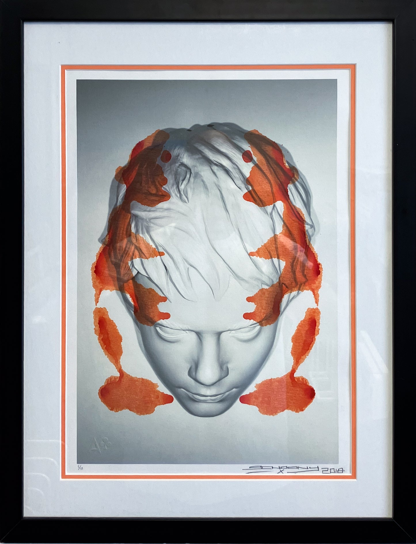 Framed artwork of a face with orange abstract patterns on a gray background
street art
portrait
pop art
fine art
edition
contemporary art
camouflage
Ace Club
For Sale Berkshire