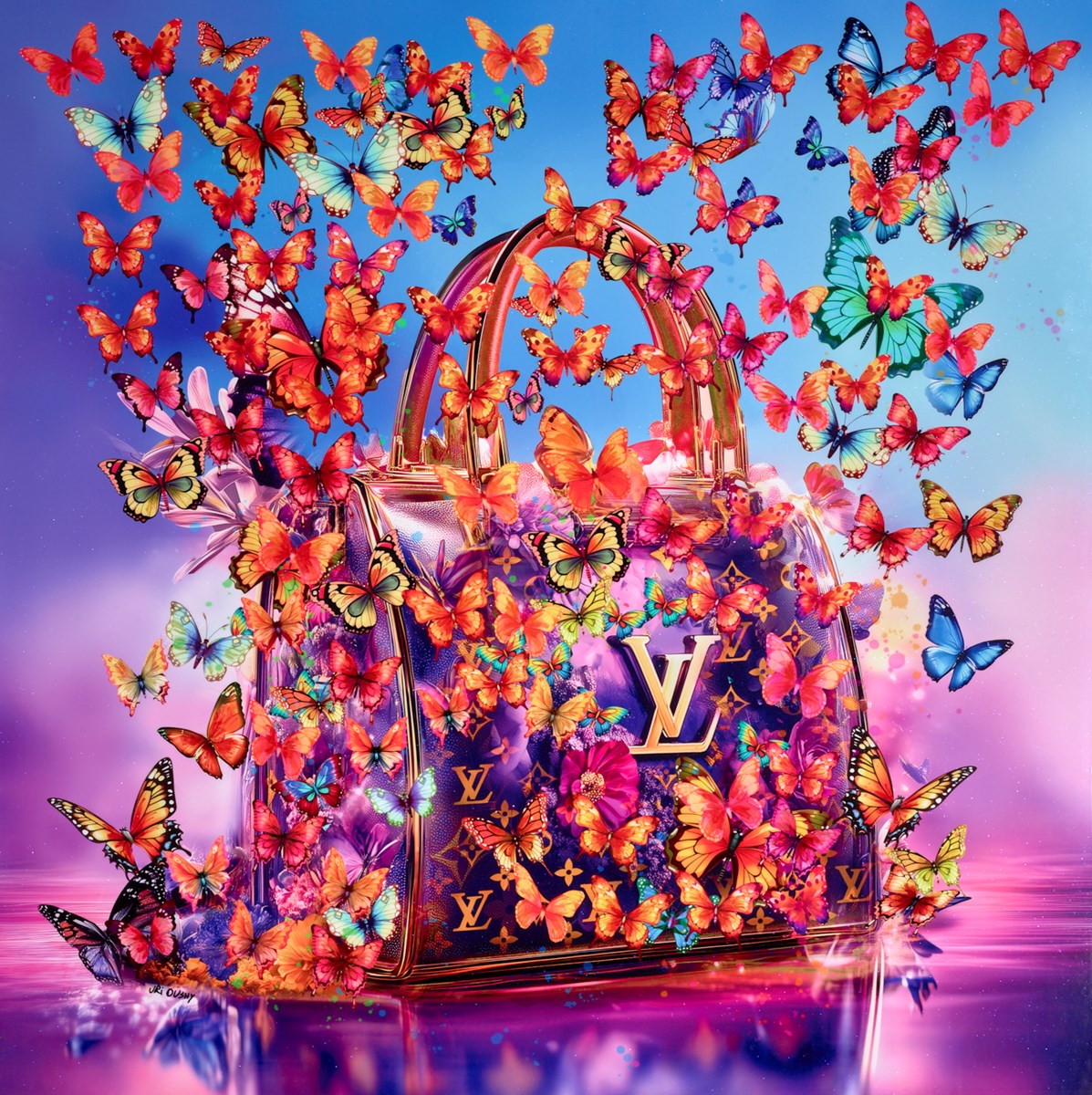 Louis Vuitton handbag with colorful butterflies on a vibrant background
Uri Dushy
portrait
pop art
painting
original
optical illusion
love
Louis Vuitton
icons
Handbags and Butterflies
contemporary art
colourful
Framed Artwork Surrey For Sale