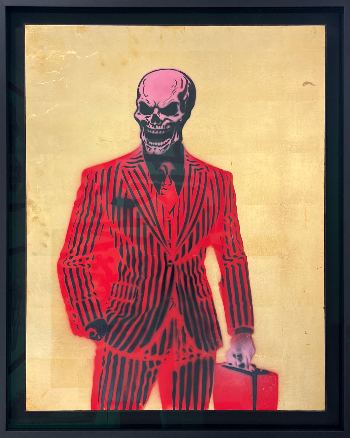 Lincoln Townley 'Skull Banker Gold' original painting, Creed Gallery Ascot, Berkshire.