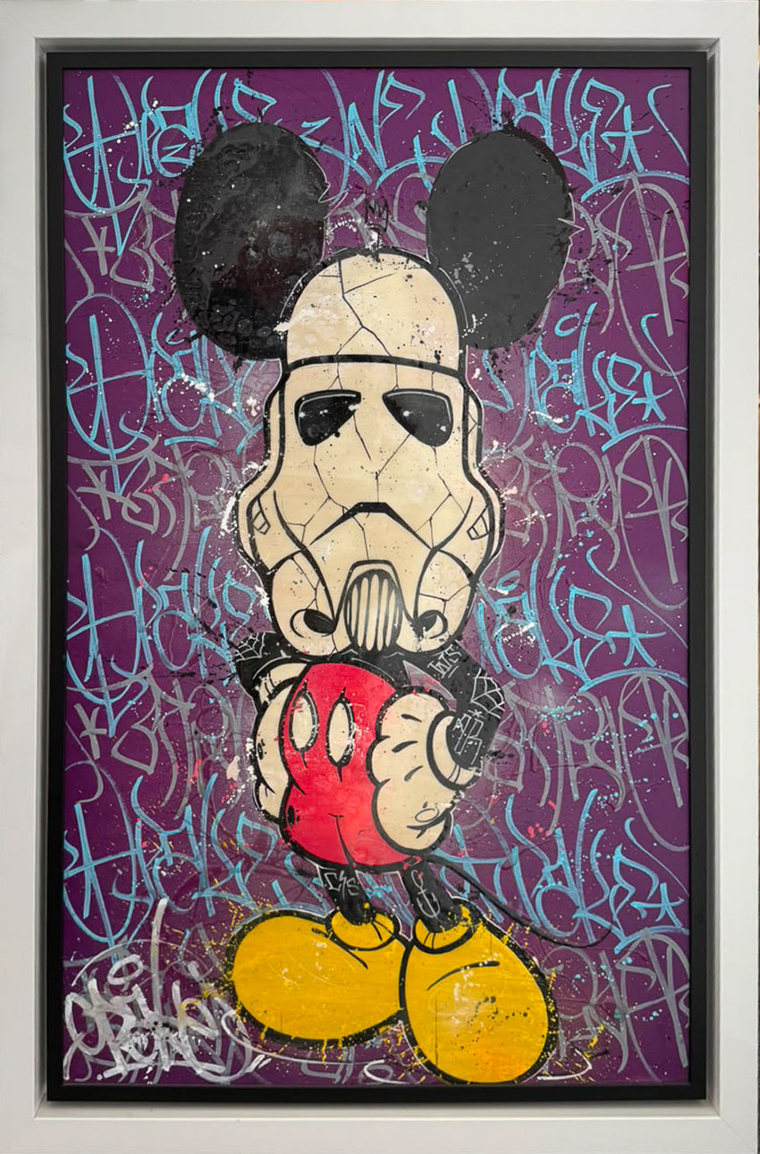 Opake One's Mickey Stormtrooper, a large mixed media original fusing Mickey Mouse and Star Wars Stormtrooper iconography