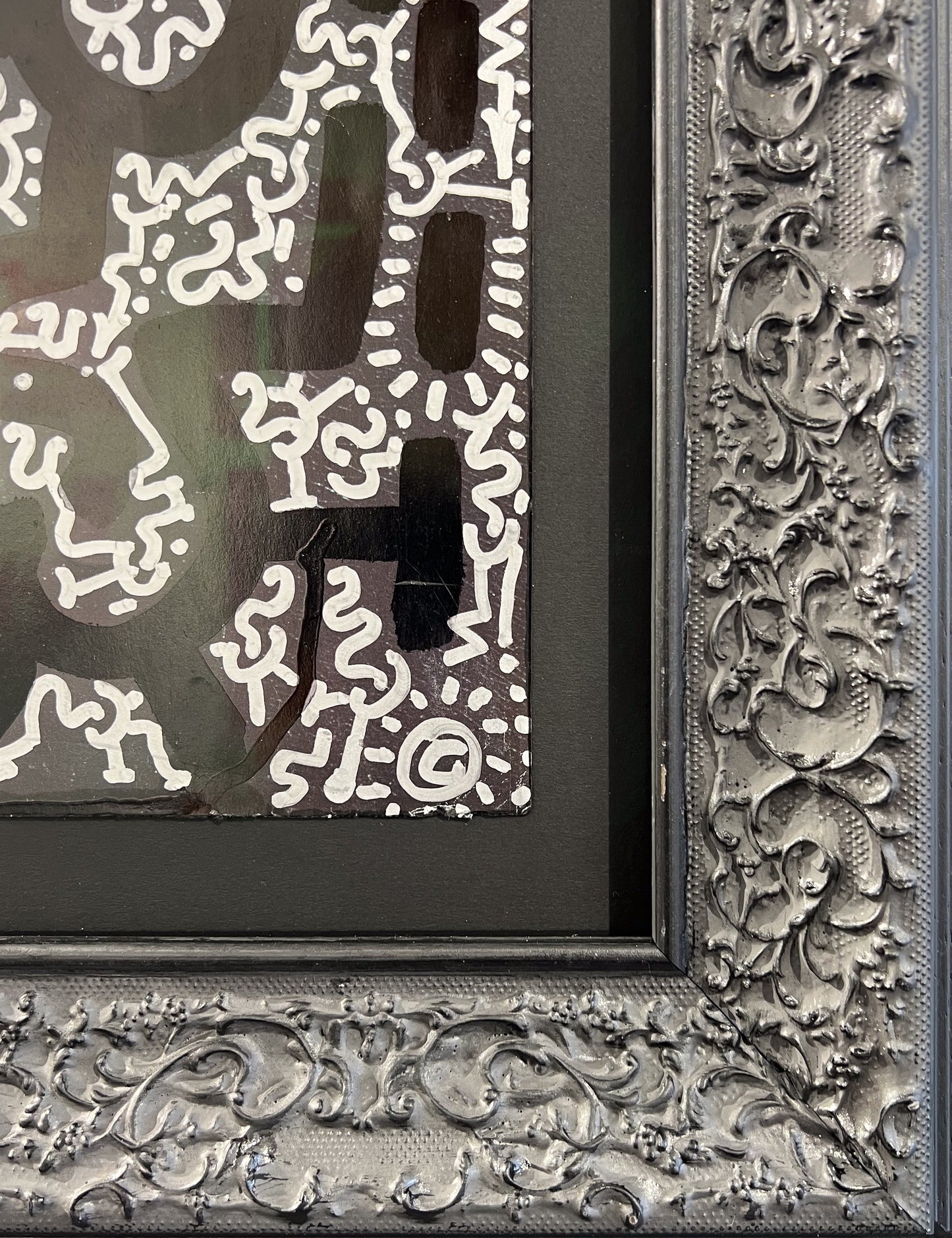 Angel Ortiz LA II Mona Haring original painting, featuring the Mona Lisa covered in graffiti tags and dollar signs, framed and available now at Creed Gallery, serving Ascot and Virginia Water.