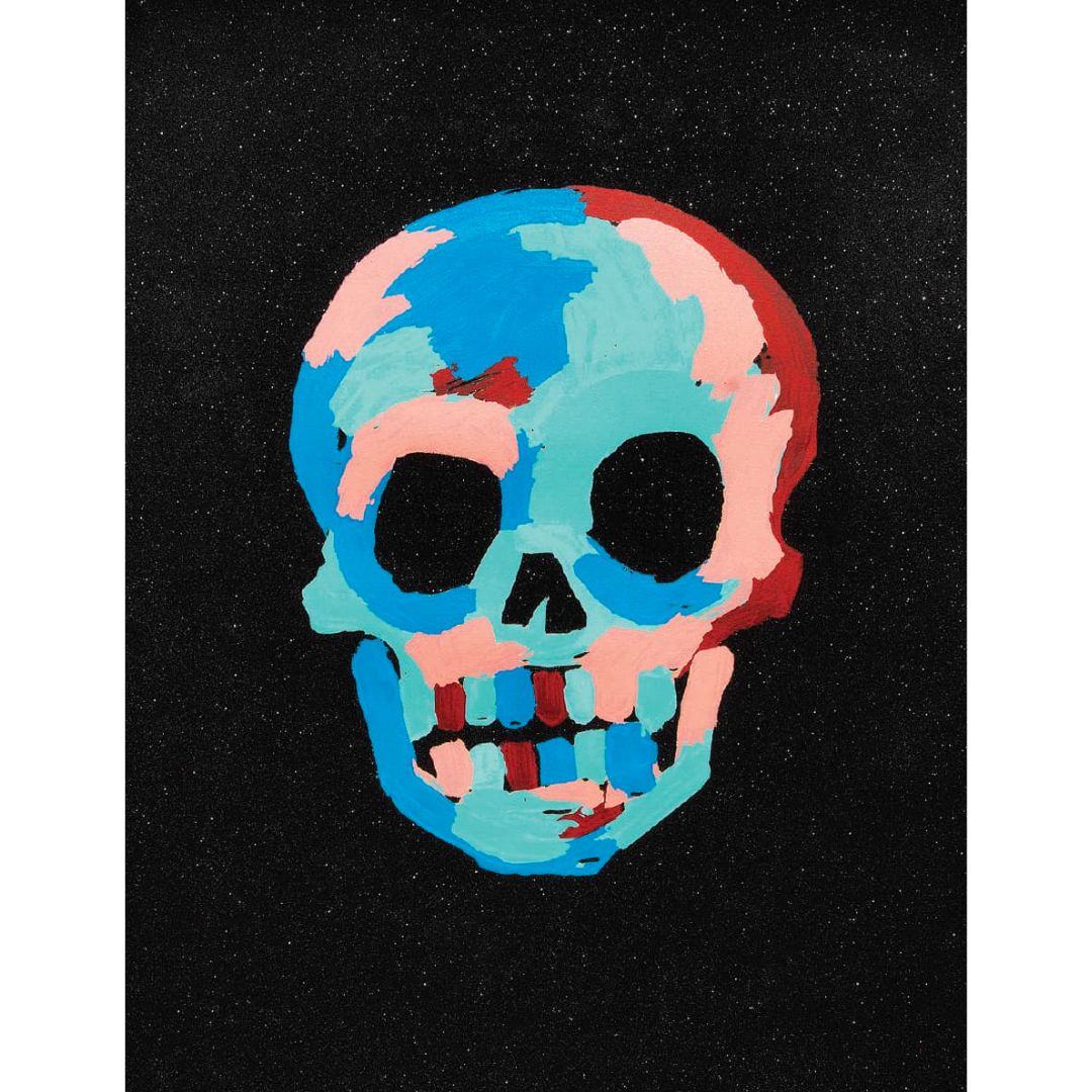 Bradley Theodore Skull - Black limited edition silkscreen print with diamond dust, professionally framed in black, available at Creed Gallery Ascot.
