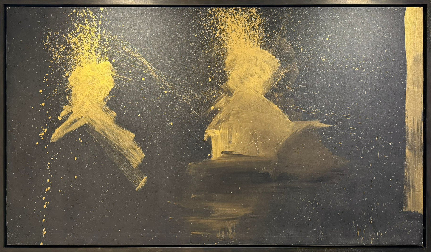 Richard Hambleton Double Shadow Head Gold original, black silhouettes on gold canvas, Creed Gallery Ascot, Berkshire.