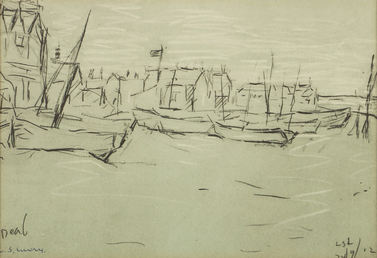 Framed L. S. Lowry offset lithograph Deal Sketch, 1973, signed in blue pen, at Creed Gallery, Ascot