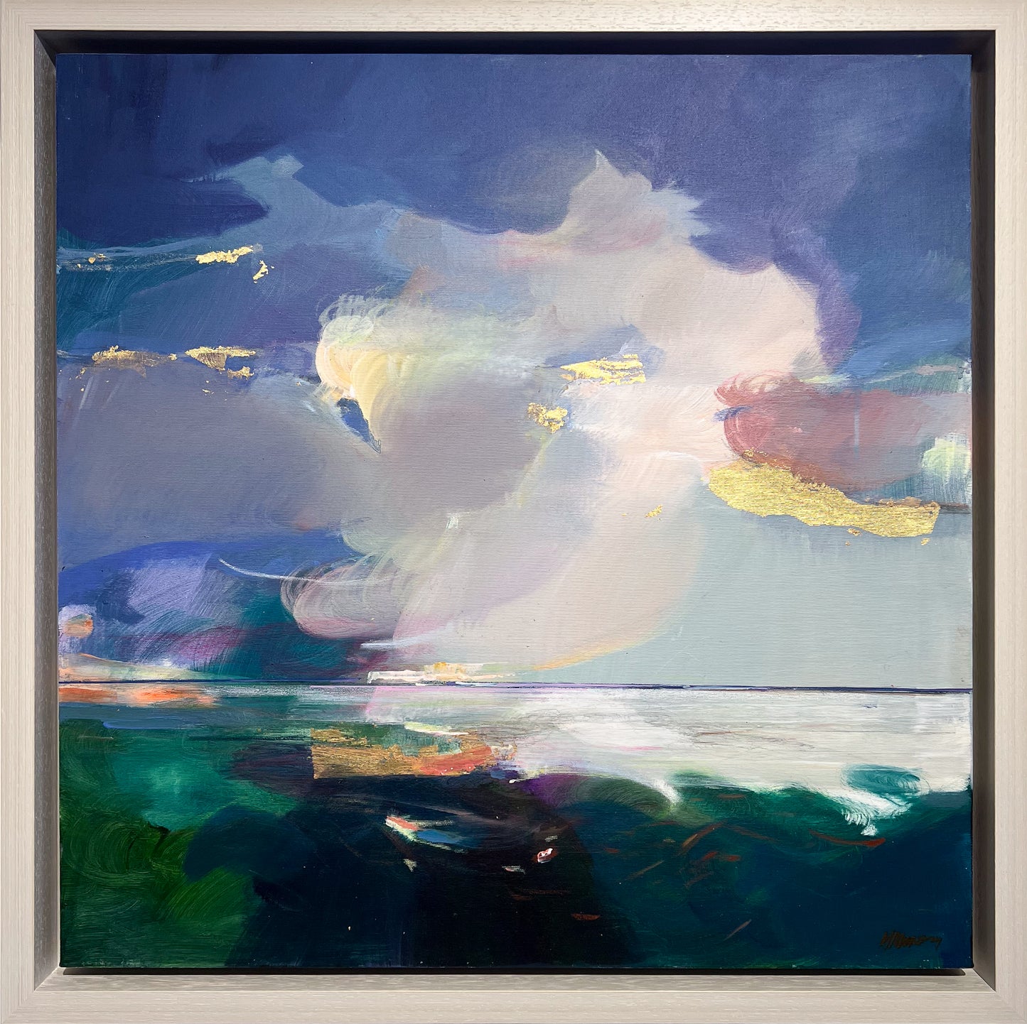 Framed original 'Rising Light I' painting by Magdalena Morey, displayed in a modern frame at Creed Gallery, Ascot.