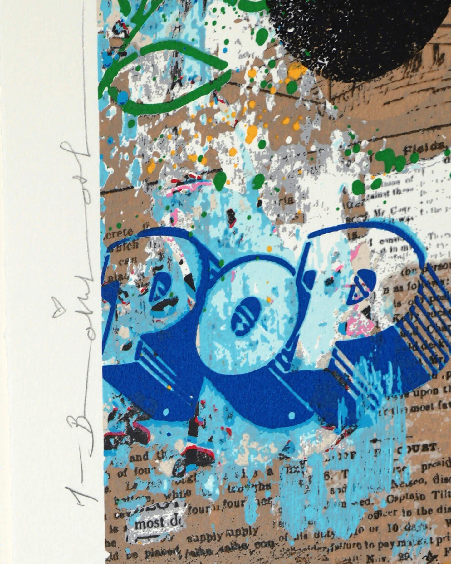 A detailed view of the black contemporary frame and the official Disney x Mr. Brainwash studio stamps on the "Forever Minnie" print. The image captures the high-quality finish of the silkscreen on fine art paper, part of a strictly limited edition of 195 pieces.