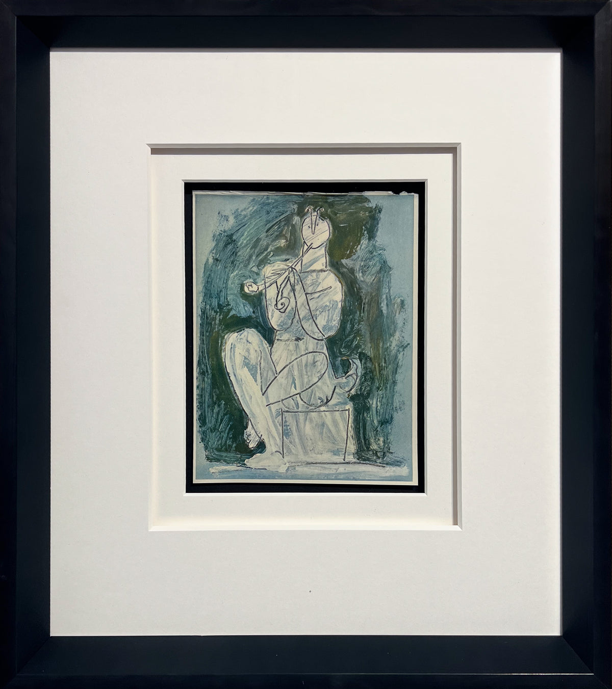Picasso line drawing of a faun playing a double flute