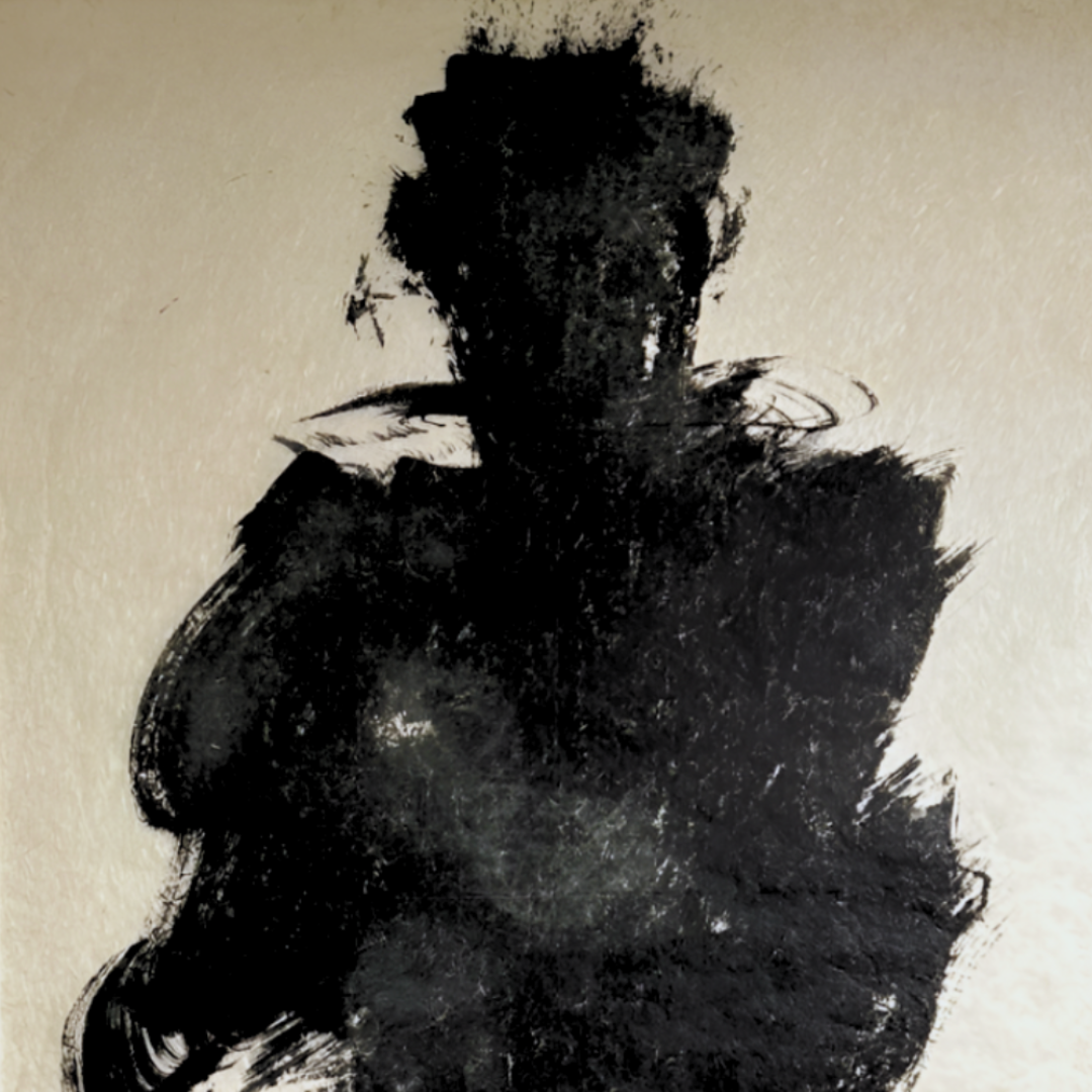 Close Up of Richard Hambleton limited edition street art, Nightlife Standing Shadow figure, contemporary urban shadow man painting.