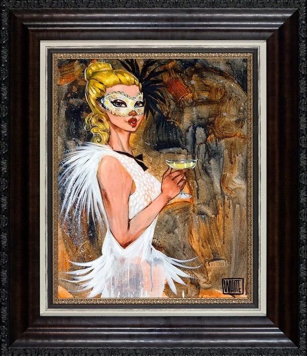 Todd White "Black Tie Optional" limited edition figurative print. A stylish cocktail party scene featuring elegant figures in formal wear. Ideal for luxury home bars and entertainment suites in Sunningdale, Wentworth, and Ascot. Available at Creed Gallery.