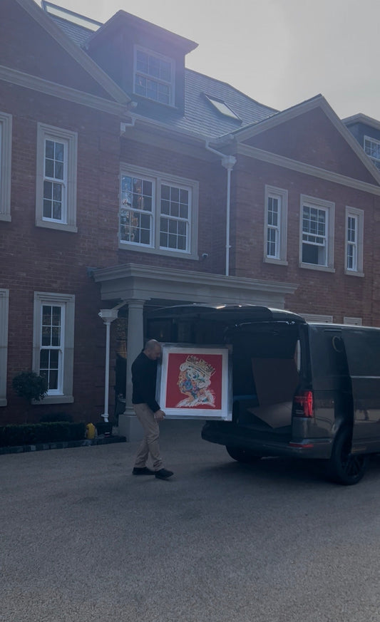 Close-up of FF&E and curated fine art in a bespoke Windsor residential project.