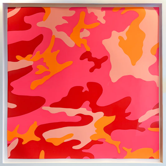 Andy Warhol Camouflage Pink 1987 screenprint hot pink and orange, edition of 80, signed verso Frederick Hughes, Creed Gallery Ascot.