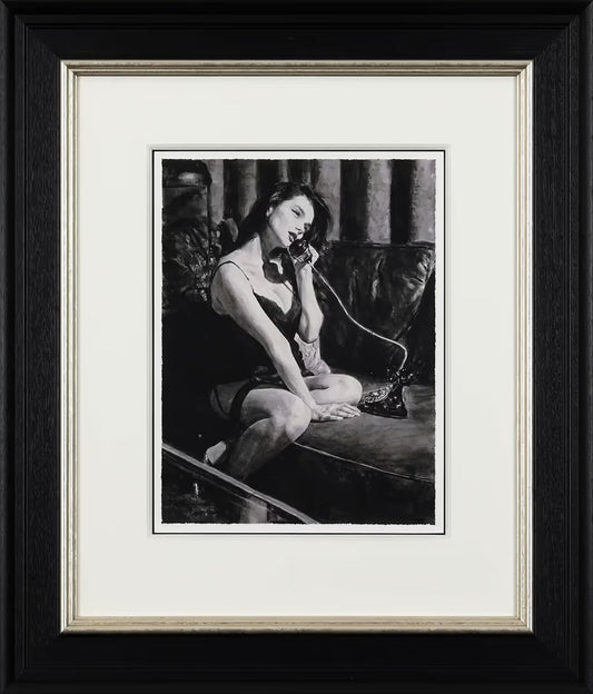 Framed black and white of a woman sitting on a couch, talking on a phone

romantic

portrait

noir

love

Late Night Call

fine art

figurative

Fabian Perez

edition

black and white

For Sale Surrey Artwork 
