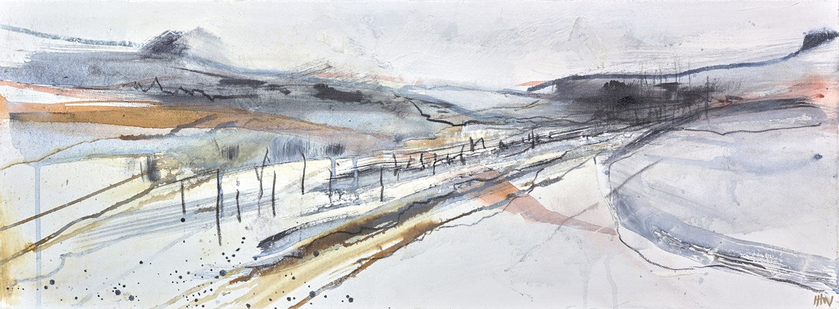 Abstract art piece with wavy lines and color blocks
White Noise Steps painting original oil painting landscape impressionist
Ian H Watkins emerging artist contemporary art abstract for sale ascot framed 