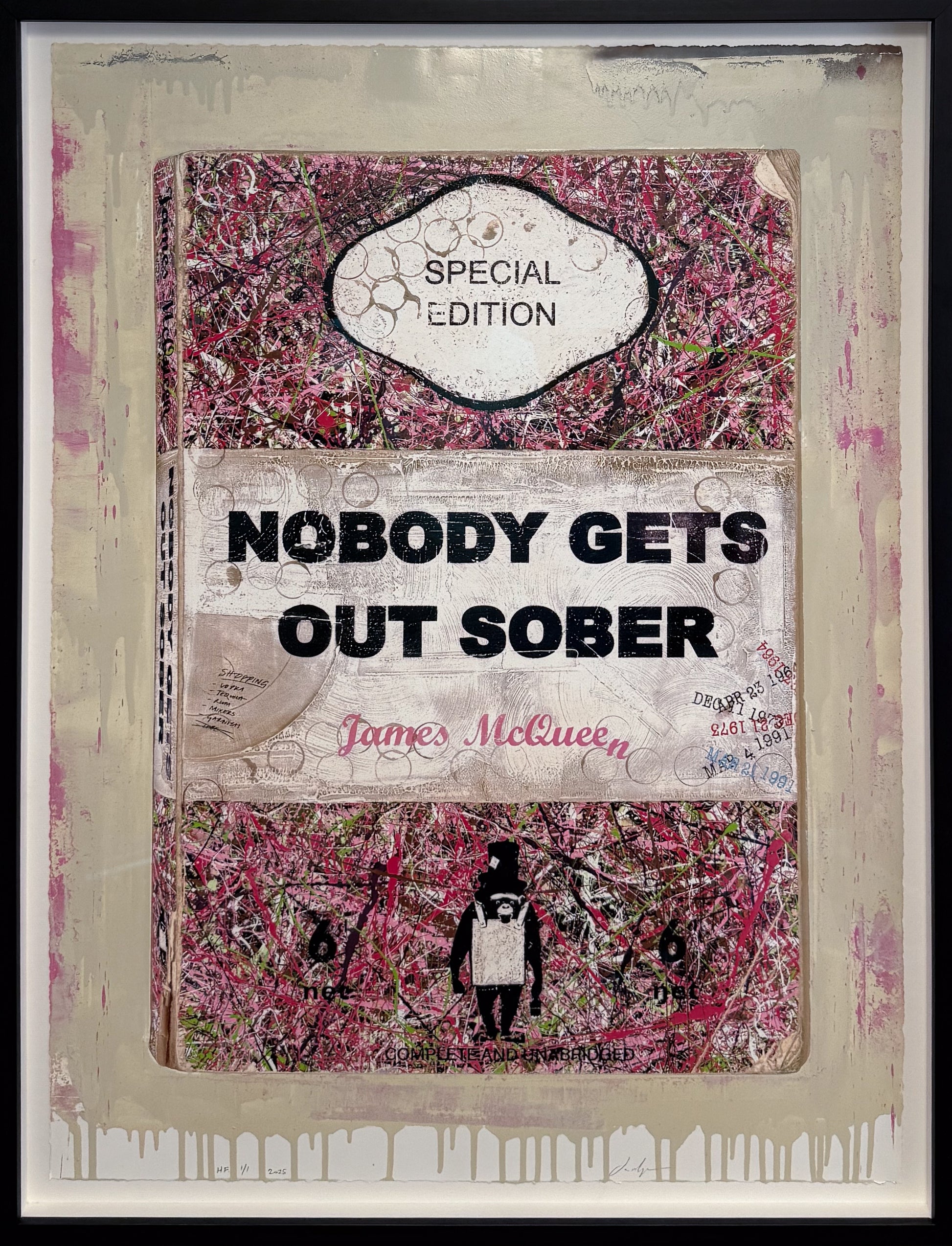 Book cover of 'Nobody Gets Out Sober' with decorative elements and text.
Framed Artwork For Sale Ascot 