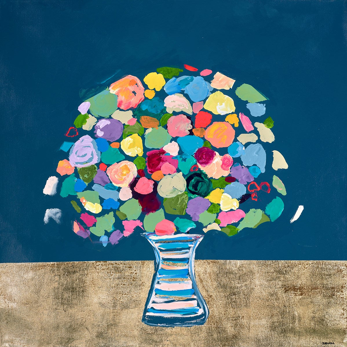 Colorful bouquet of flowers in a glass vase on a textured surface with a blue background

still life

romantic

painting

original

Lou Sheldon

In Perfect Bloom

impressionist

fine art

contemporary art

colourful

Framed Artwork For Sale Ascot Surrey 