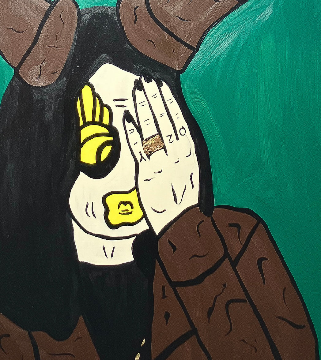 Close-up detail of the "The Prince of Darkness" 1-of-1 original, showing the unique hand-painted gestural splatters and textured finish. This piece is part of an exclusive three-part colour-way series by Forbes 30 Under 30 artist Mason Newman.