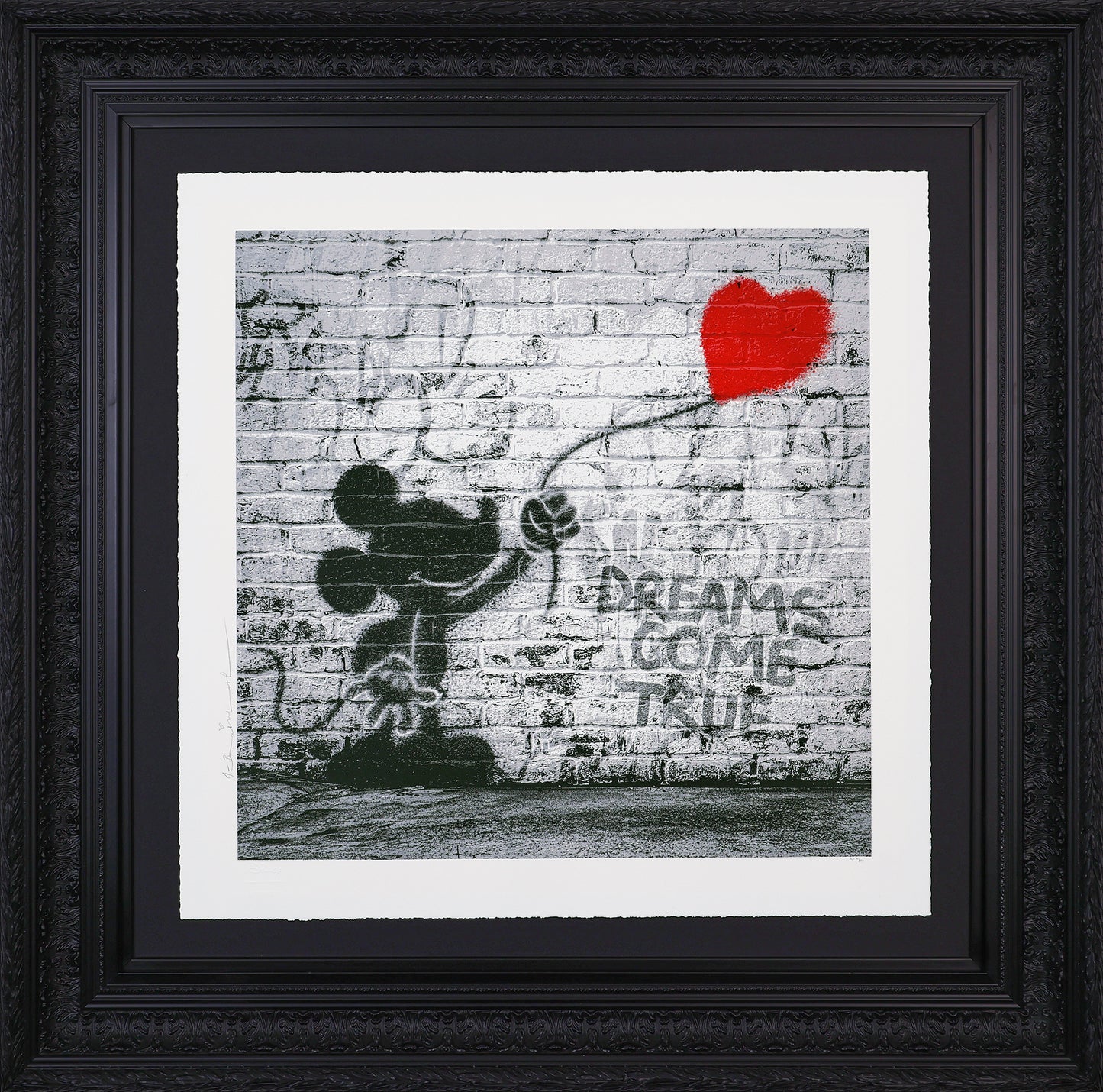 Framed artwork of a stylized Mickey Mouse holding a red heart against a brick wall with graffiti.

street art

spray can

portrait

pop art

nostalgic

Mr. Brainwash

Minnie Mouse

Mickey Mouse

love

global release

gift ideas

Exclusive

edition

Dreams Come True | Deluxe

Dreams Come True

Disney x Mr Brainwash

Disney

contemporary art

cityscape

Christmas

For Sale Berkshire Framed Artwork 