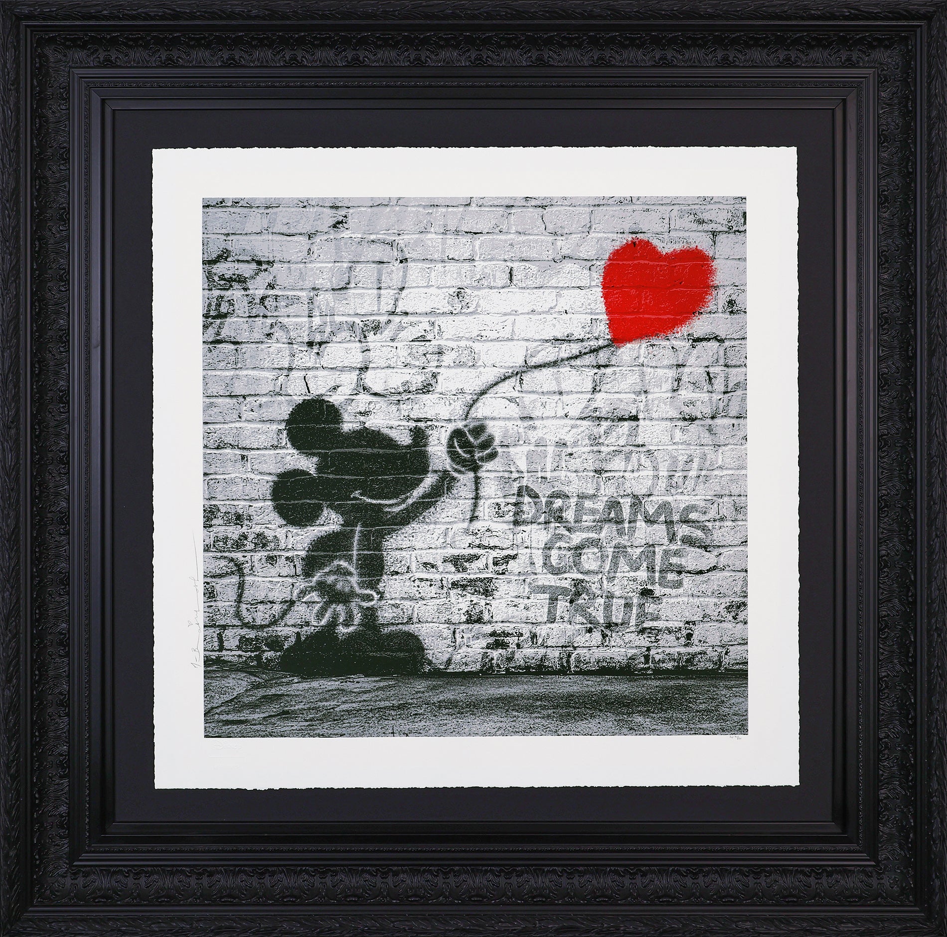 Framed artwork of a stylized Mickey Mouse holding a red heart against a brick wall with graffiti.

street art

spray can

portrait

pop art

nostalgic

Mr. Brainwash

Minnie Mouse

Mickey Mouse

love

global release

gift ideas

Exclusive

edition

Dreams Come True | Deluxe

Dreams Come True

Disney x Mr Brainwash

Disney

contemporary art

cityscape

Christmas

For Sale Berkshire Framed Artwork 