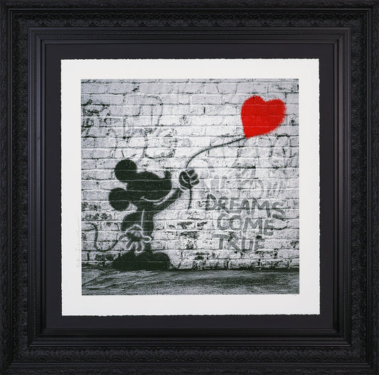 Framed artwork of a stylized Mickey Mouse holding a red heart against a brick wall with graffiti.

street art

spray can

portrait

pop art

nostalgic

Mr. Brainwash

Minnie Mouse

Mickey Mouse

love

global release

gift ideas

Exclusive

edition

Dreams Come True | Deluxe

Dreams Come True

Disney x Mr Brainwash

Disney

contemporary art

cityscape

Christmas

For Sale Berkshire Framed Artwork 