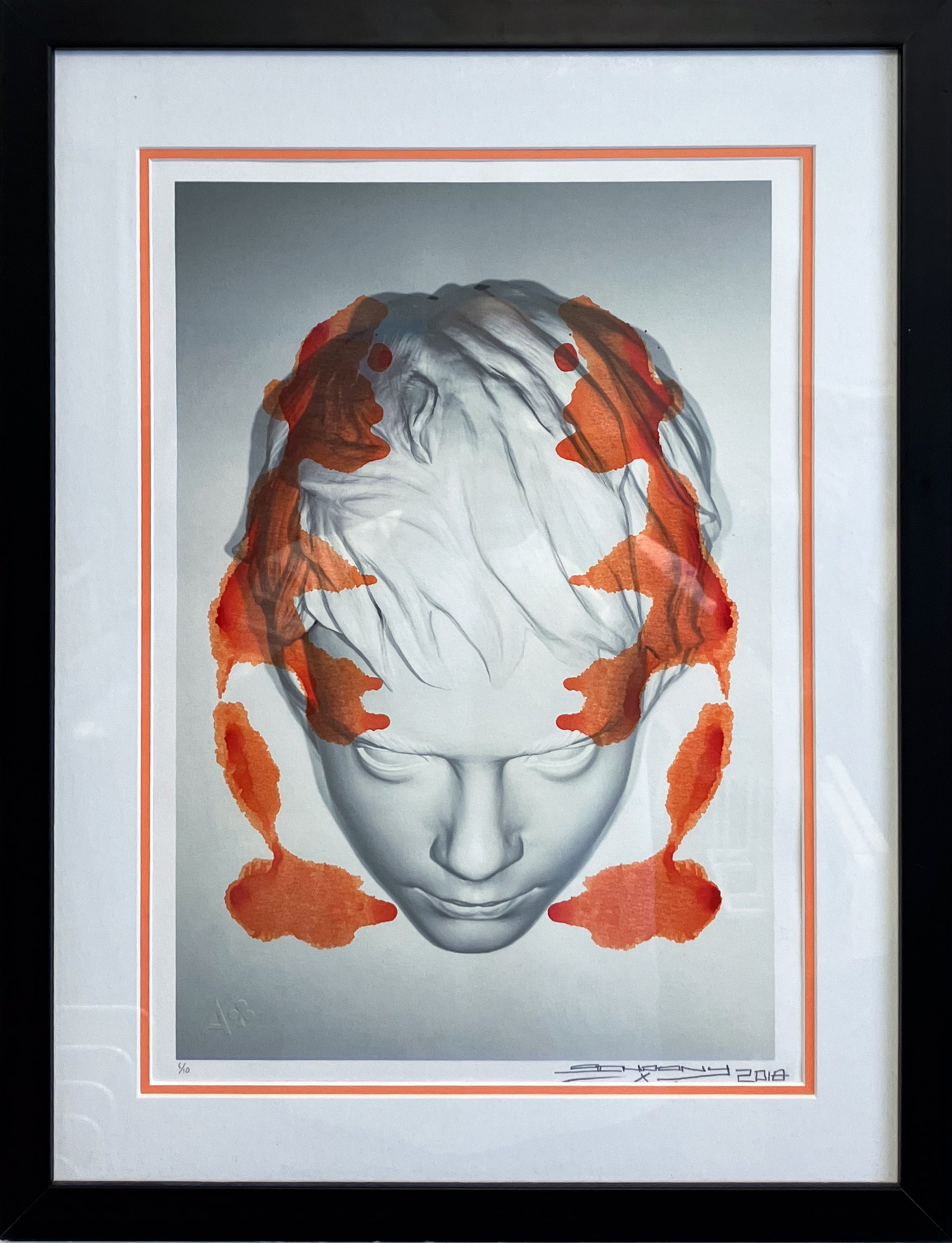 Framed artwork of a face with orange abstract patterns on a gray background

street art

portrait

pop art

fine art

edition

contemporary art

camouflage

Ace Club

For Sale Berkshire 