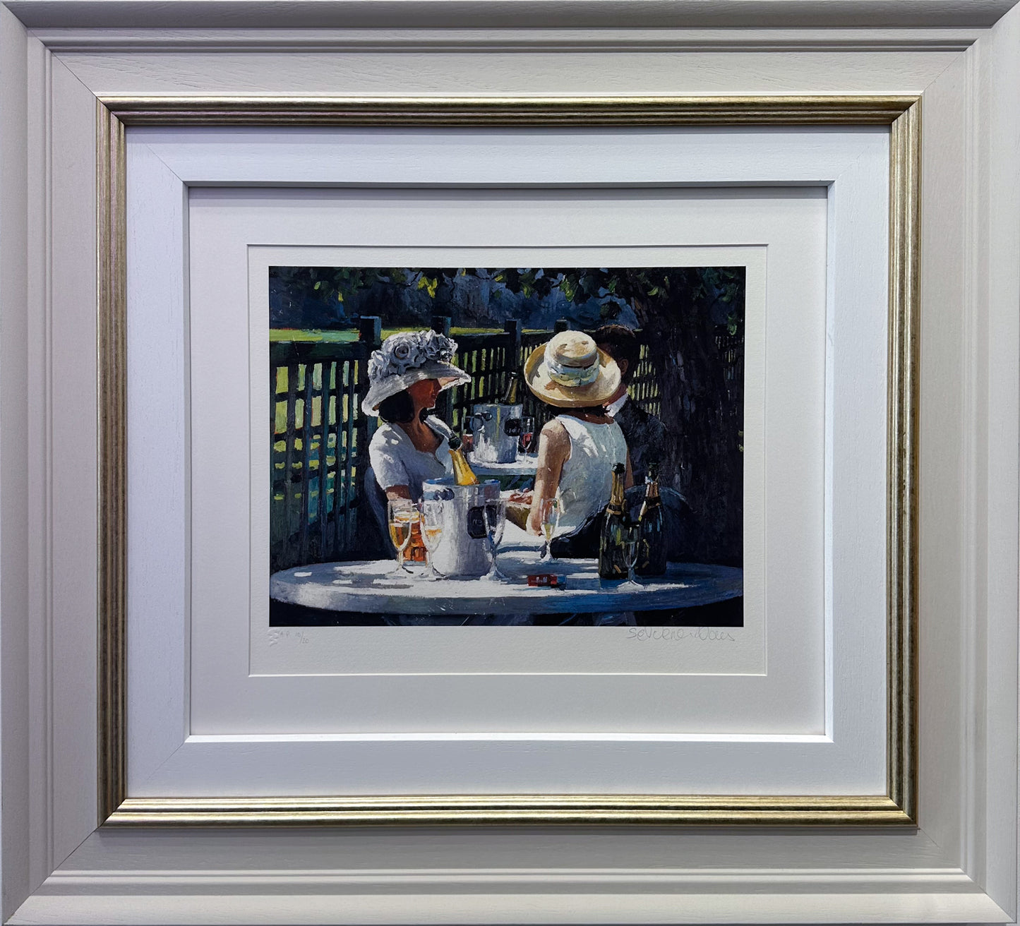 Framed painting of two people at a table with drinks and food.

society scenes

signed limited edition

Sherree Valentine Daines

Royal Ascot Ladies Day II

Royal Ascot

portrait

painting

jockey

impressionist

fine art

edition

contemporary art

Champagne on the Lawn

British

Ascot Races

Ascot Race Day II

Ascot

For Sale Surrey 