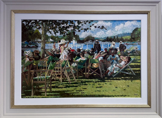 Framed painting of a lively outdoor scene with people in a park by a lake.

society scenes

signed limited edition

Sherree Valentine Daines

Regatta Memories

portrait

painting

impressionist

Henley Regatta

fine art

edition

contemporary art

British

Framed Artwork For Sale London