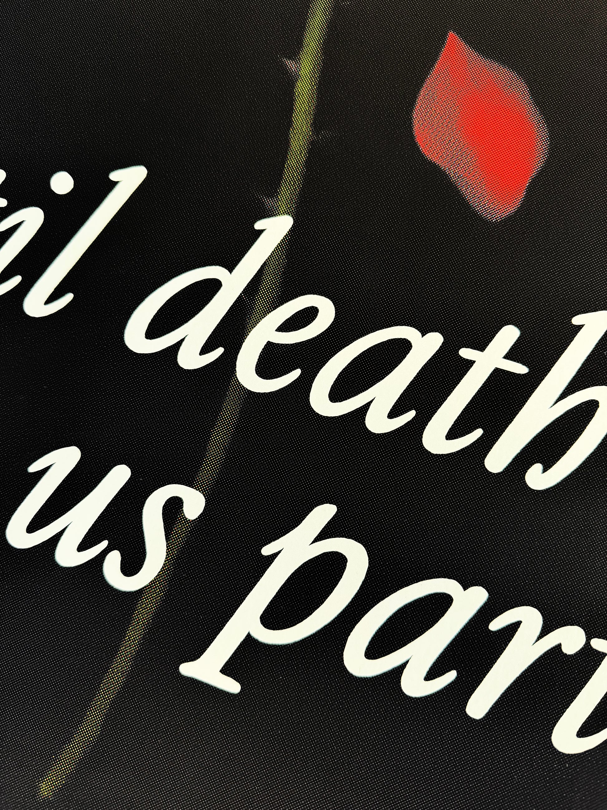 Detail of ’Til Death Do Us Part by emerging artist The Saint, mixed-media silkscreen and giclée print on Somerset Satin paper with deckled edges.