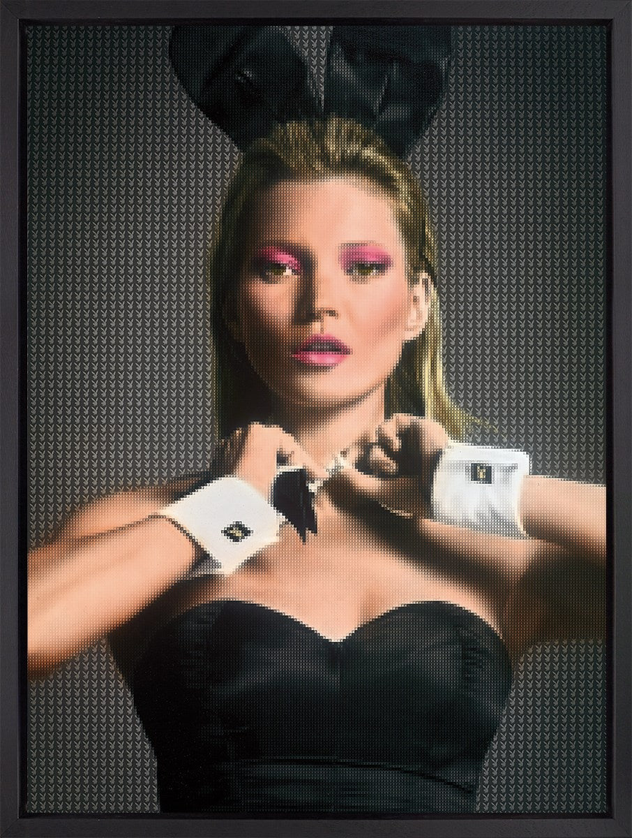 Nick Holdsworth's Noughties Playboy, a pixelated portrait of a Playboy bunny figure built from hundreds of individually placed colour points