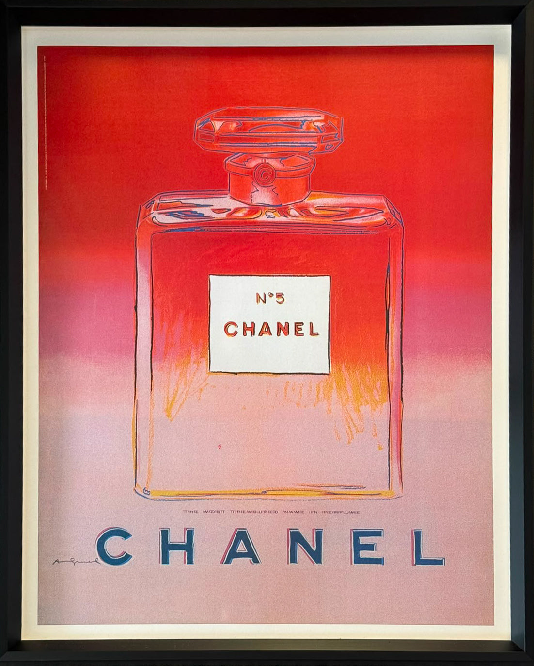 Andy Warhol's Chanel No.5 (Red), the iconic perfume bottle rendered in flat red and black Pop Art palette