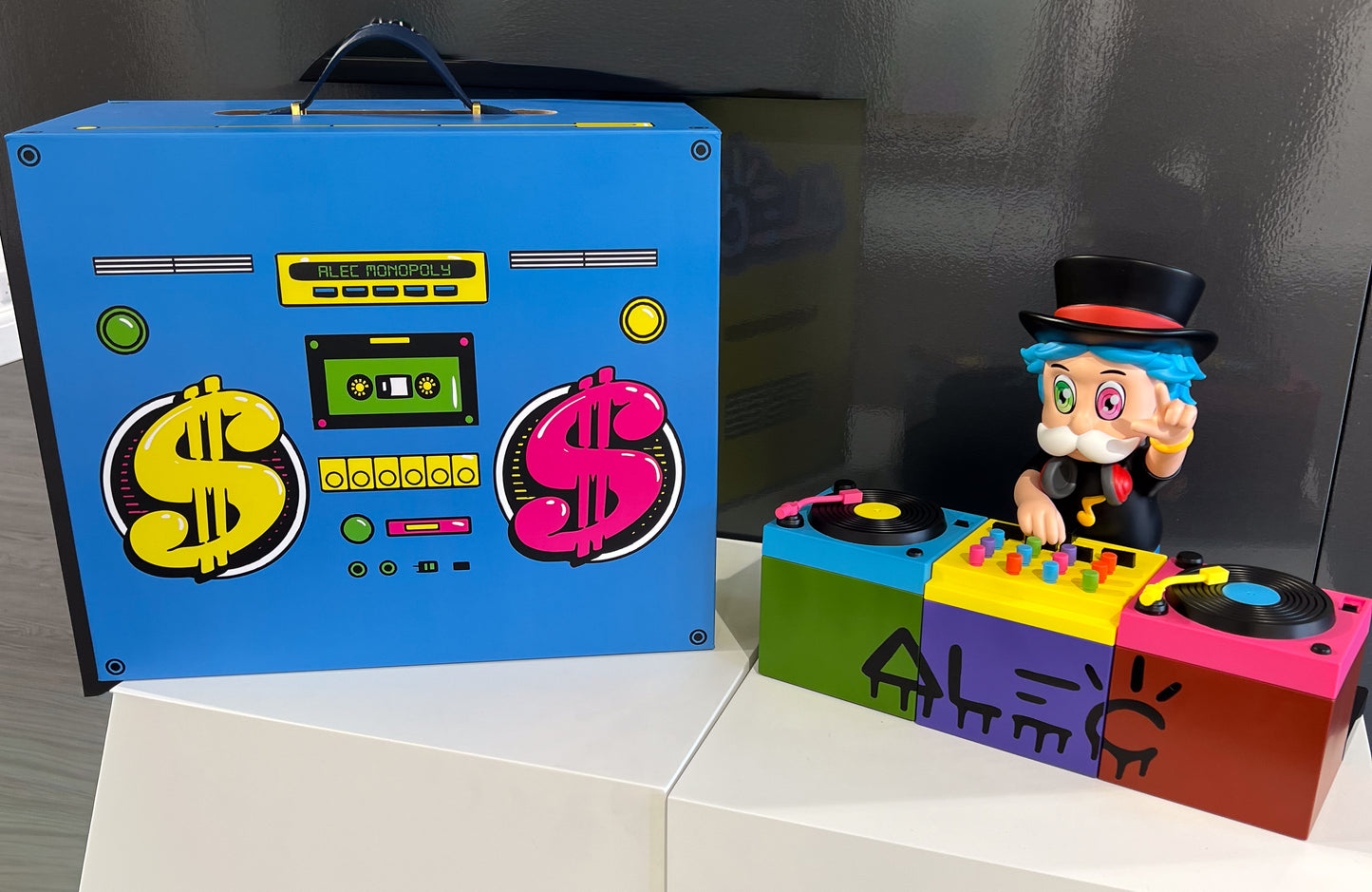 Alec Monopoly DJ Monopz sculpture, Richie Rich DJ character, Creed Gallery Ascot, Berkshire.