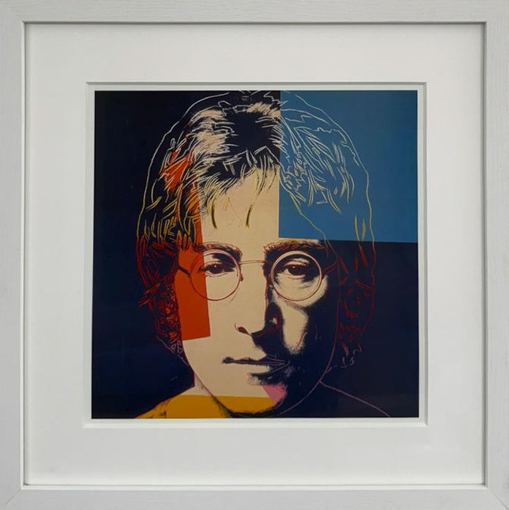 Andy Warhol's John Lennon portrait, his face split into quartered blue and black colour fields