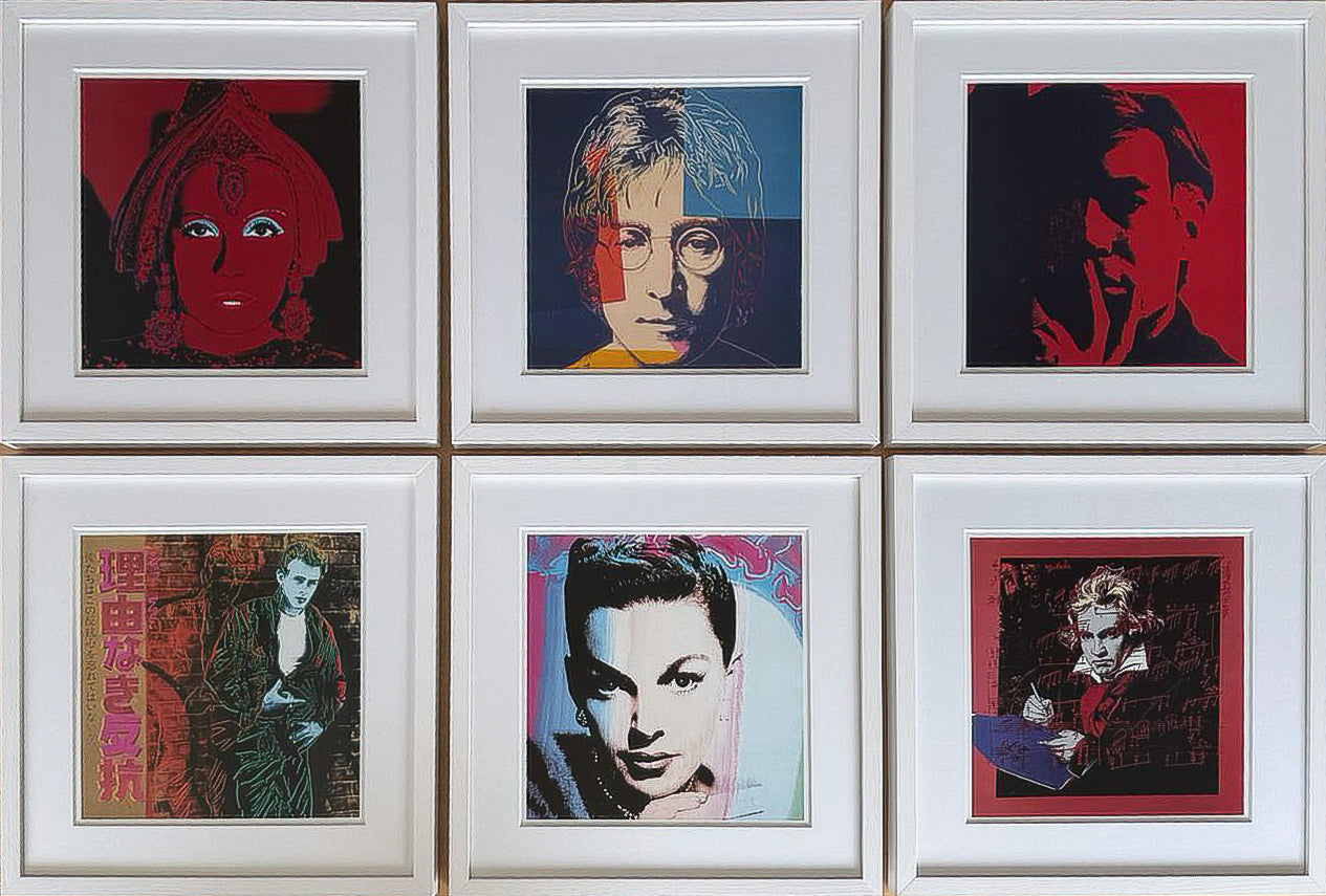 Andy Warhol's Stars and Legends, a grid of all six framed prints displayed together