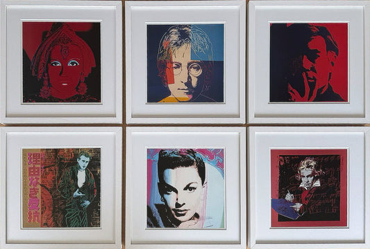 Andy Warhol's Stars and Legends, a grid of all six framed prints displayed together
