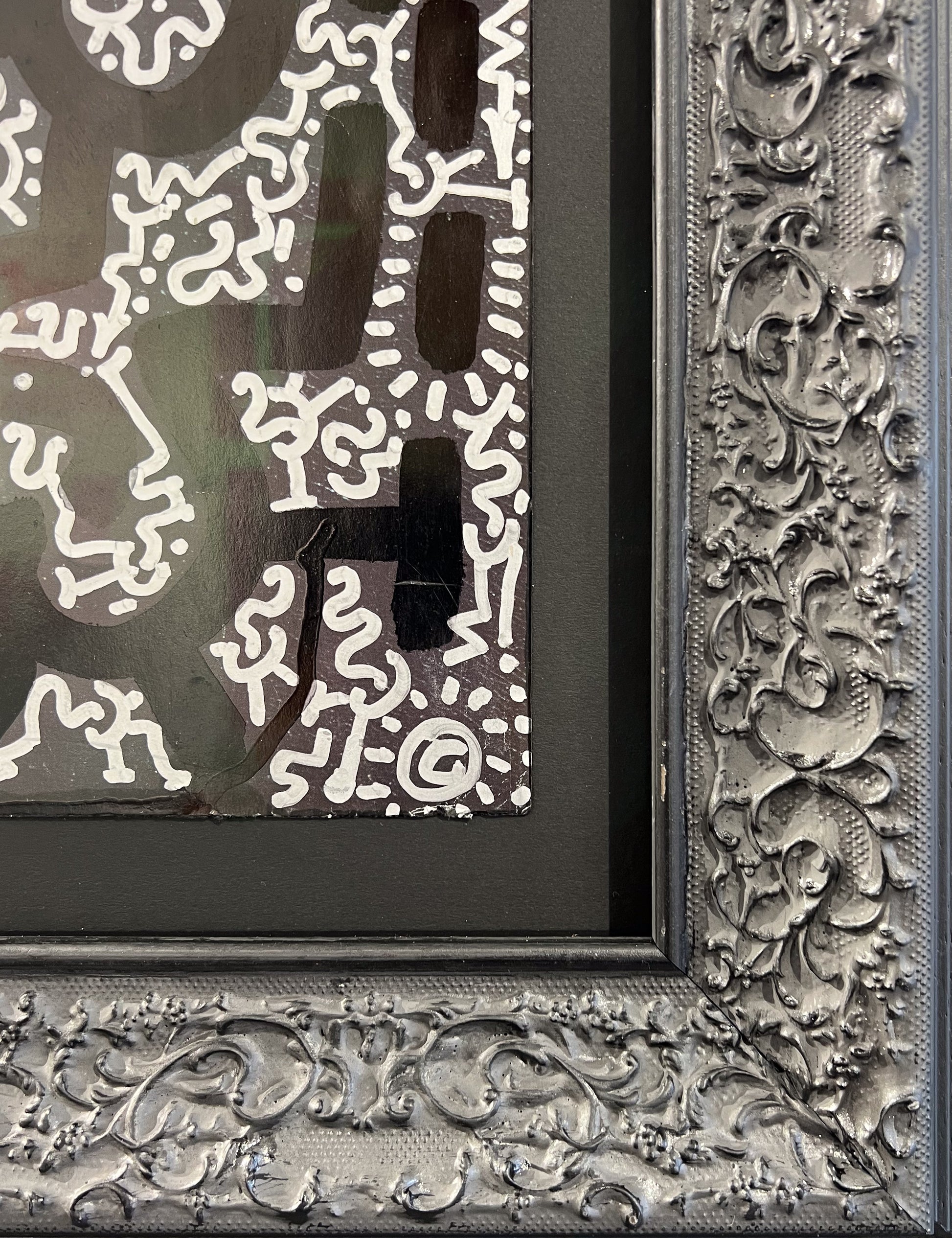 Angel Ortiz LA II Mona Haring original painting, featuring the Mona Lisa covered in graffiti tags and dollar signs, framed and available now at Creed Gallery, serving Ascot and Virginia Water.