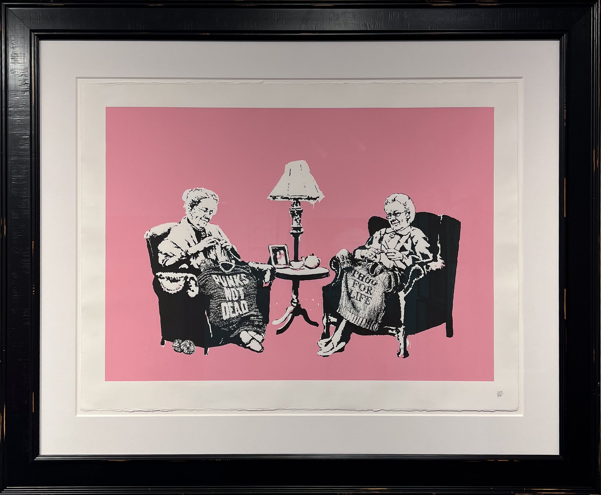 Banksy Grannies 2006 screenprint unsigned ed.500, elderly women in Thug For Life jumpers, Pest Control COA, Creed Gallery Ascot.