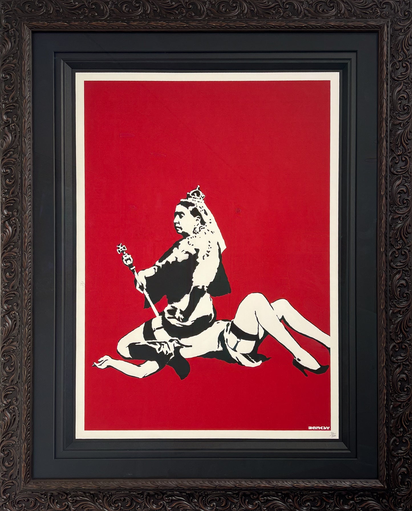 Banksy Queen Vic 2003 screenprint unsigned edition 500 Pest Control COA, satirical Royal portrait, Creed Gallery Ascot, Berkshire.