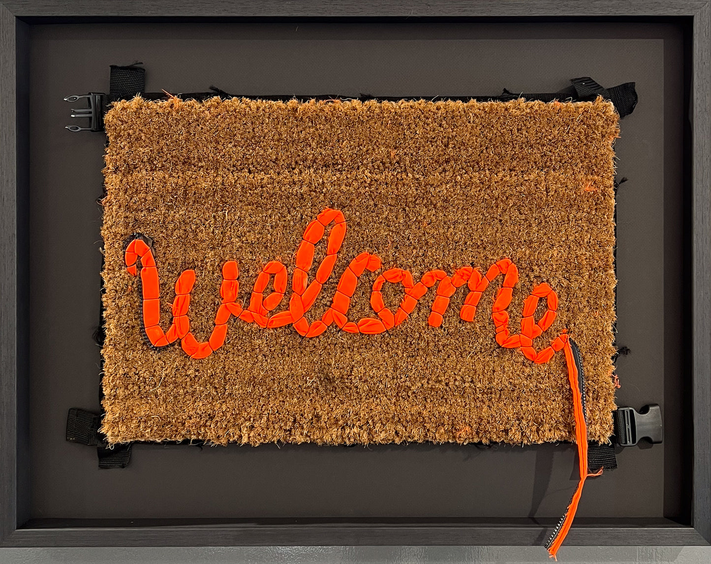 Banksy Welcome Mat with Pest Control Certificate of Authenticity, figures forming WELCOME letters, Creed Gallery Ascot, Berkshire.