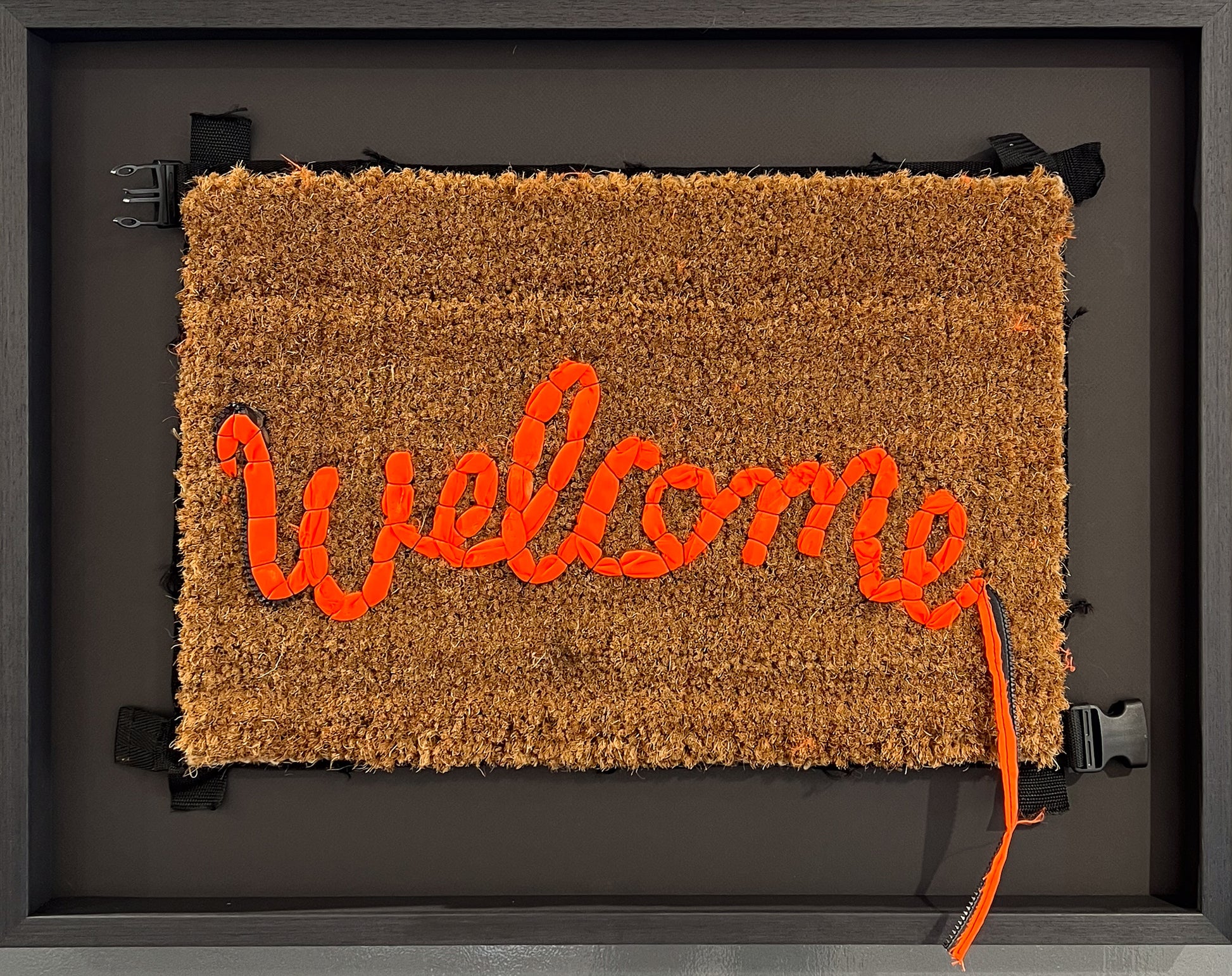 Banksy Welcome Mat with Pest Control Certificate of Authenticity, figures forming WELCOME letters, Creed Gallery Ascot, Berkshire.