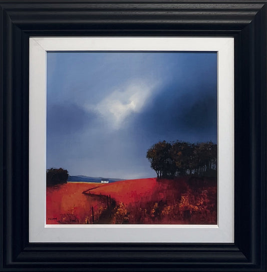 Barry Hilton landscape print of a field of red poppies under a soft sky, in a square format