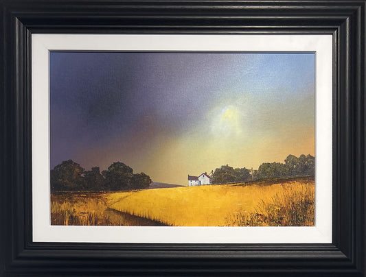Barry Hilton landscape print with a broad, luminous sky over the textured land of the north of England