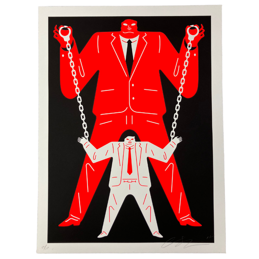 Little Big Man - Mueller _ Trump (Red) by Cleon Peterson, a signed limited edition silkscreen print on fine art paper with deckled edges, available at Creed Gallery.