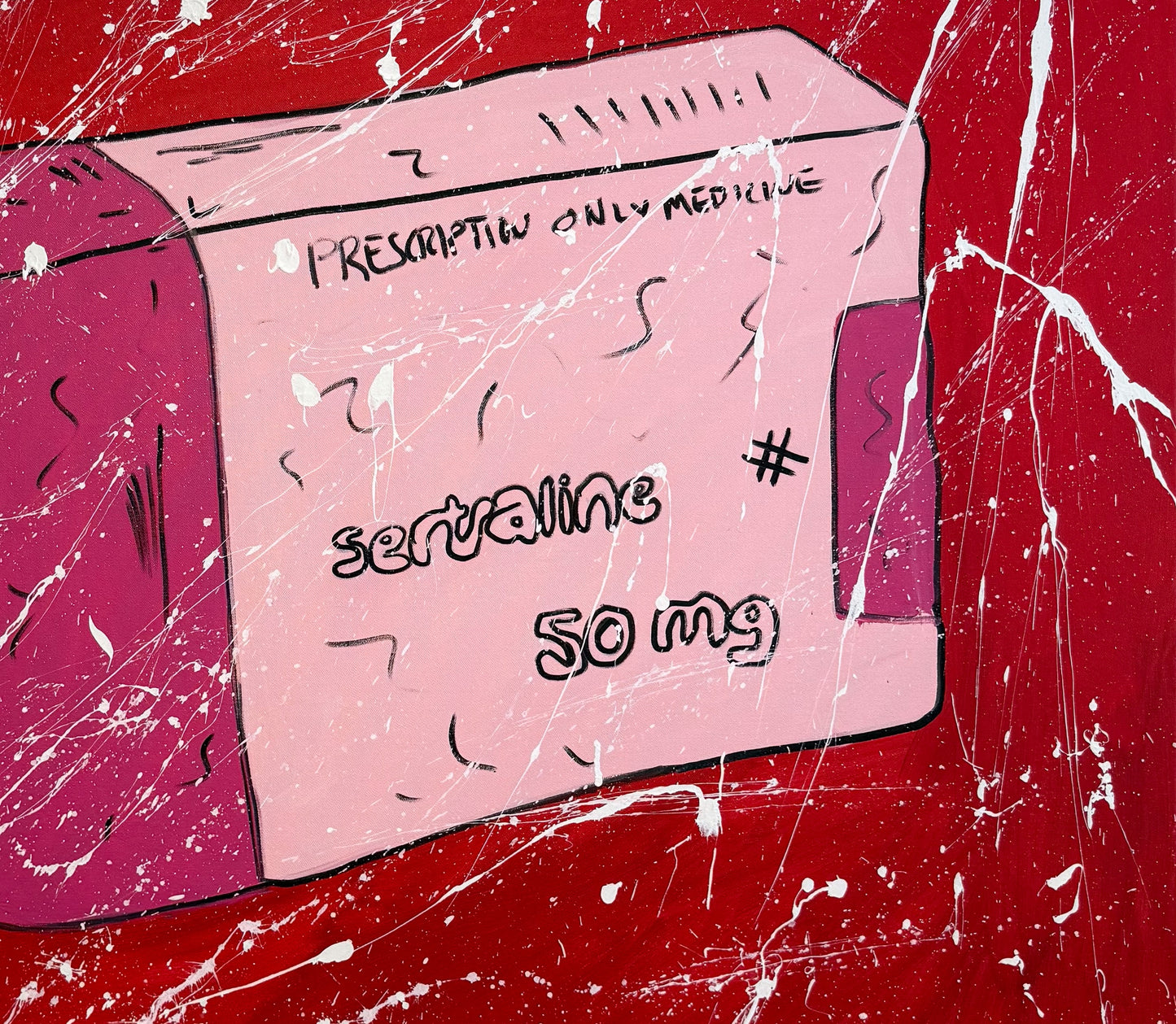 Mason Newman's XL Red original displayed in our Camberley, Surrey private viewing room, serving London and the Home Counties.