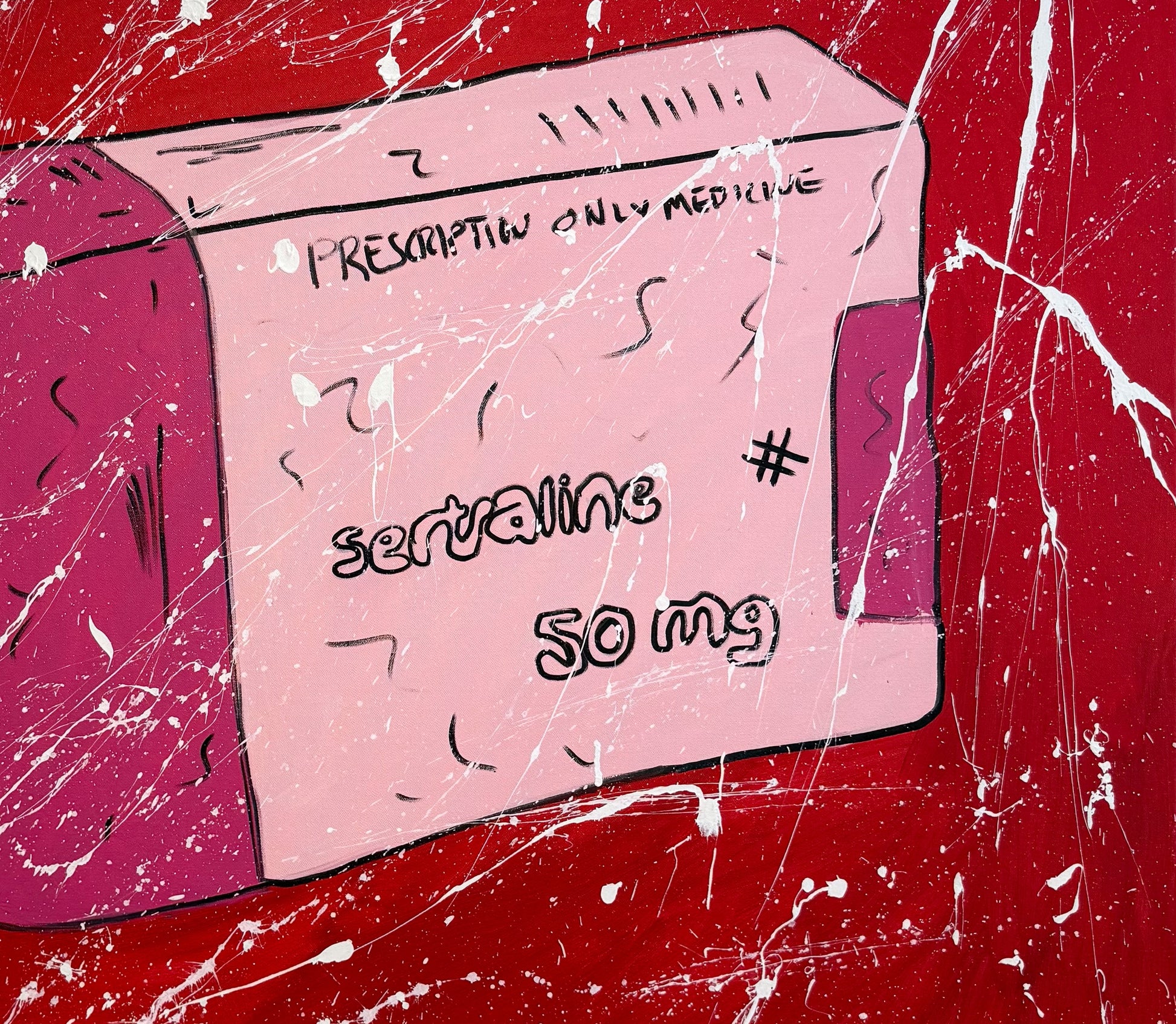 Mason Newman's XL Red original displayed in our Camberley, Surrey private viewing room, serving London and the Home Counties.