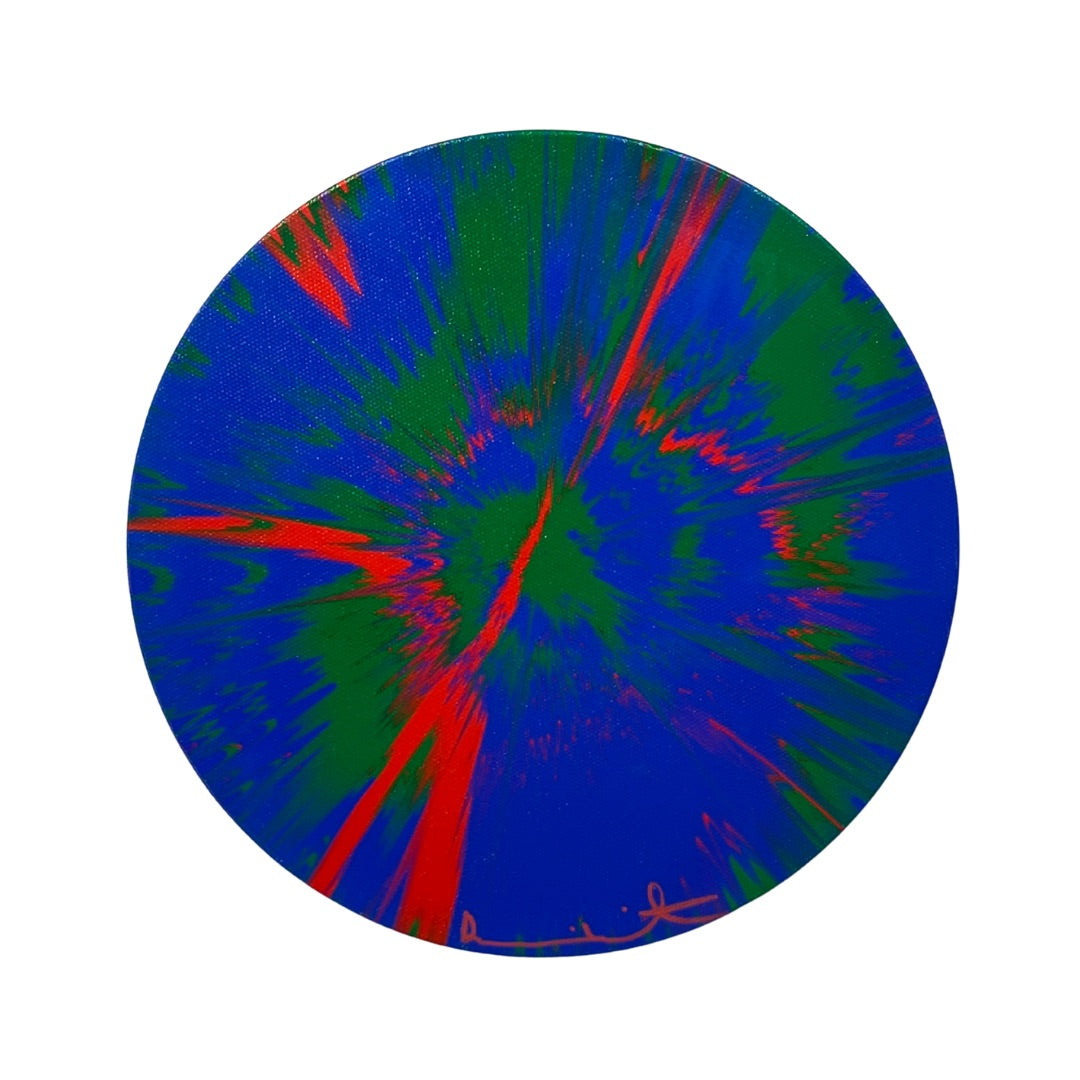 Framed Damien Hirst Spin Painting "Beautiful, how often... salubrious vapor." A large-scale, vibrant contemporary artwork in a bespoke gallery frame, ideal for luxury foyers and grand rooms in Virginia Water and Wentworth. Available at Creed Gallery Ascot.