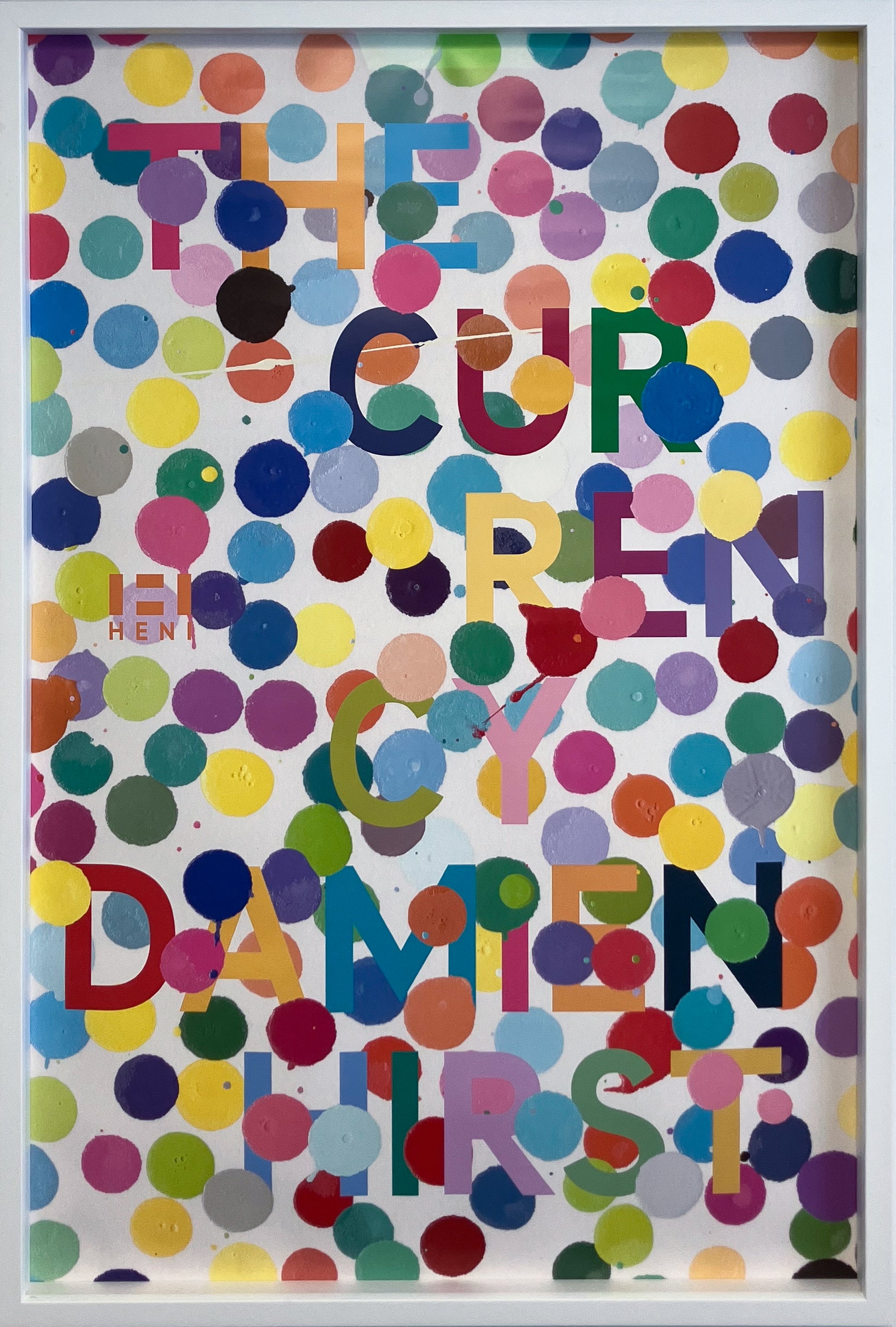 Damien Hirst "The Currency" Poster 1, an official exhibition print featuring the signature colourful spot painting motif. Available at Creed Gallery Ascot, the leading destination for contemporary art near Virginia Water and the Wentworth Estate.